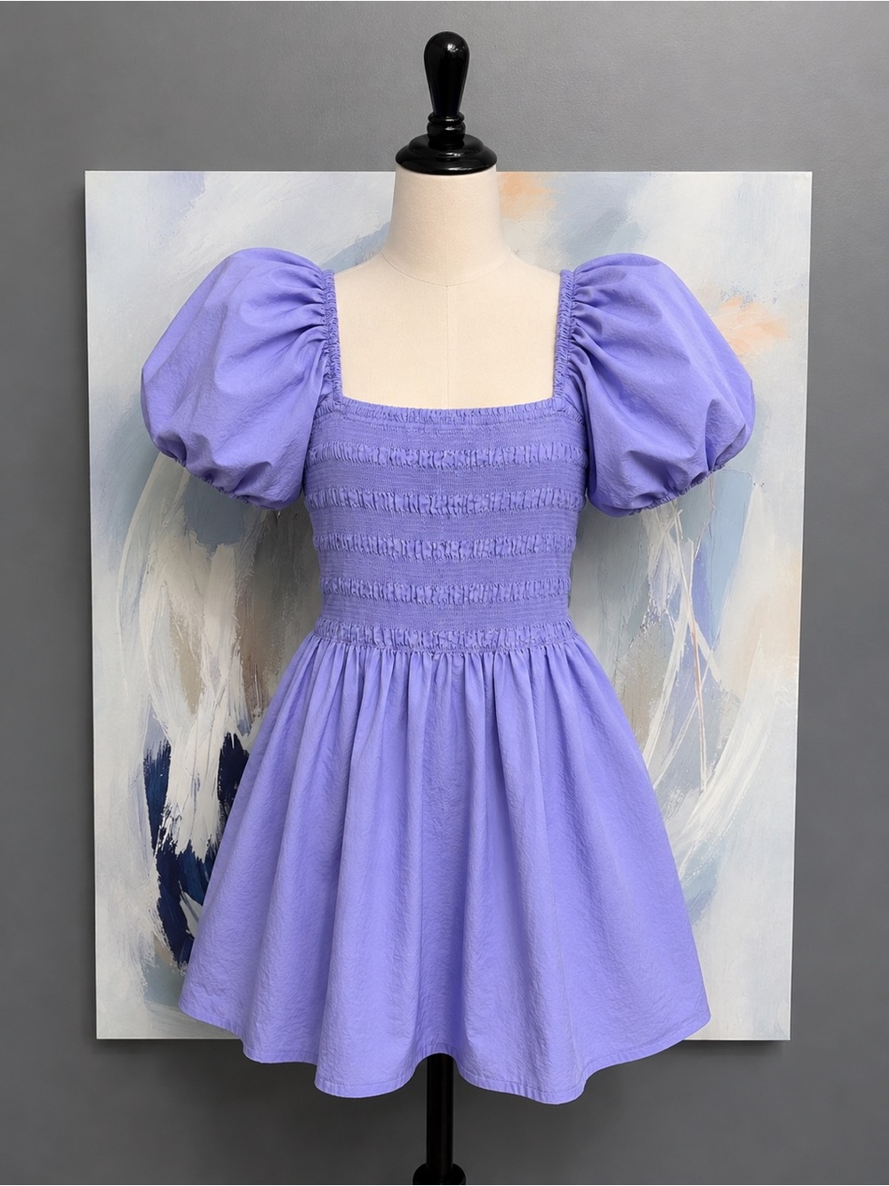 Scoop Purple Smocked Puff Sleeve Mini Dress XL 16-18 Cotton Square Neck - Picture 3 of 13
